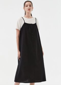 Buttoned Short Sleeve Maternity & Nursing Dress, Black, hi-res