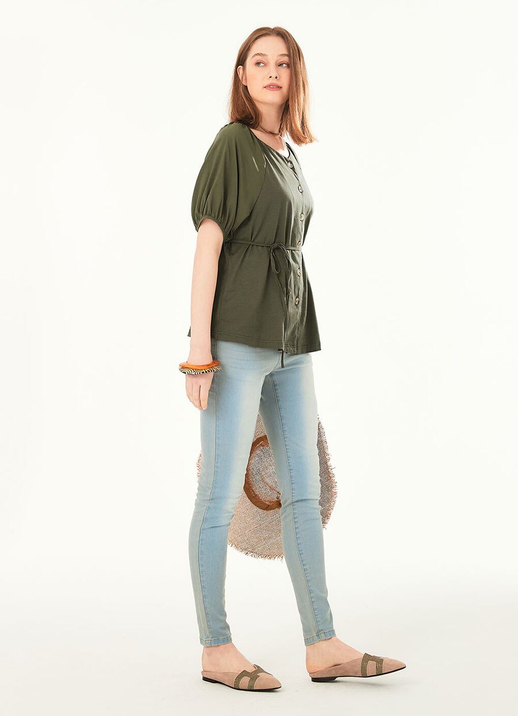 Puff Sleeve Maternity & Nursing Top, Olive, hi-res image number 2