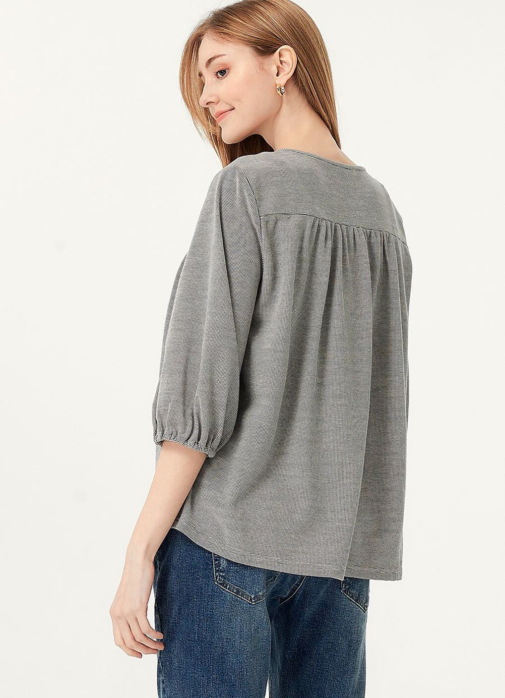 Puff Sleeves Cotton M&N Top, Black, hi-res image number 3
