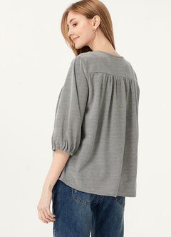 Puff Sleeves Cotton M&N Top, Black, hi-res