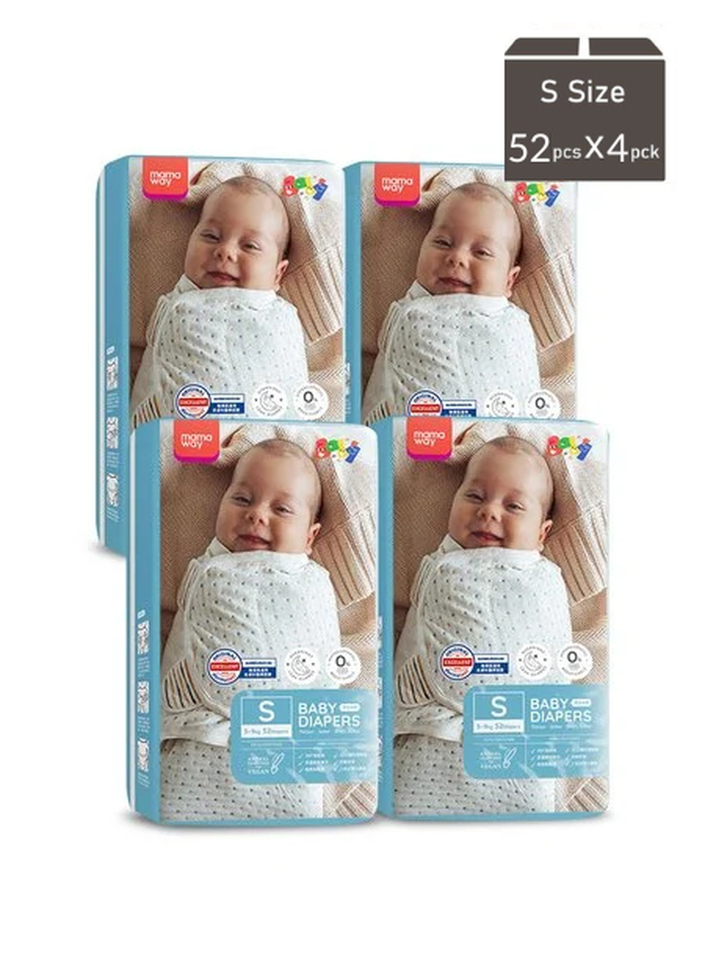 Mamaway Baby Diapers (S, 52pcs x 4pck), , hi-res image number 0