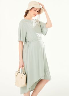 Drapey Maternity & Nursing Midi Dress, Sage Green, hi-res