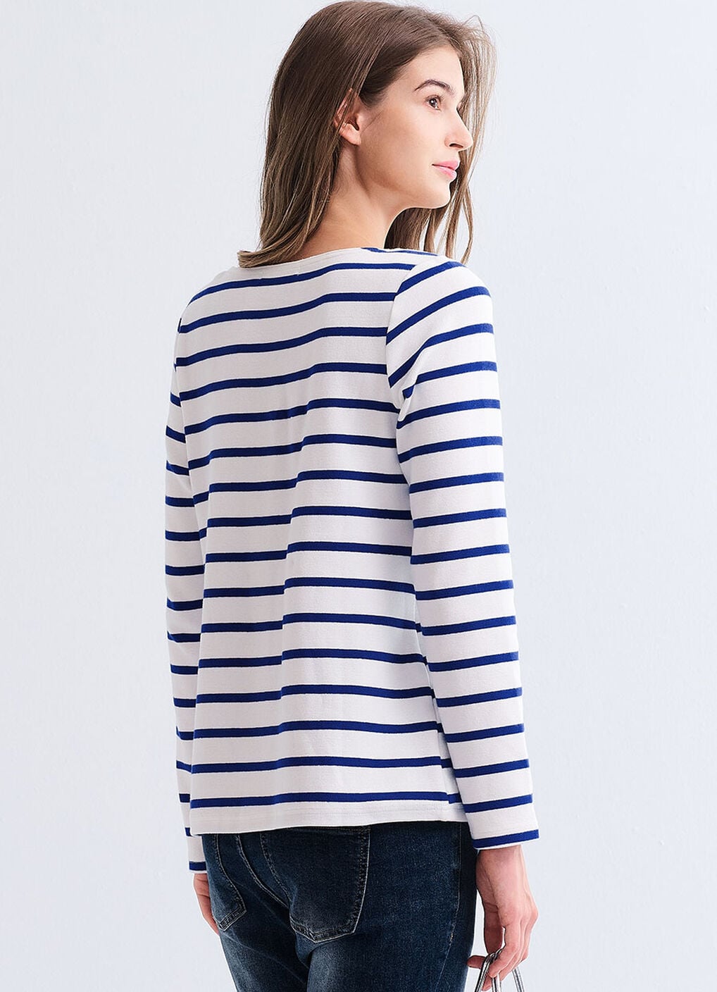 Striped Boat Neck Maternity & Nursing Top, Blue, hi-res image number 6