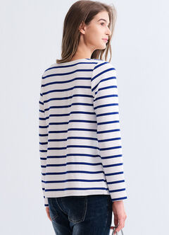 Striped Boat Neck Maternity & Nursing Top, Blue, hi-res