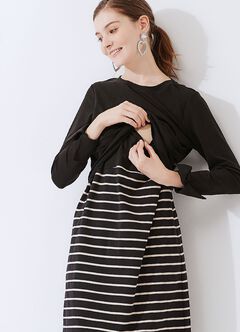 2 in 1 Maternity & Nursing Dress, Black, hi-res