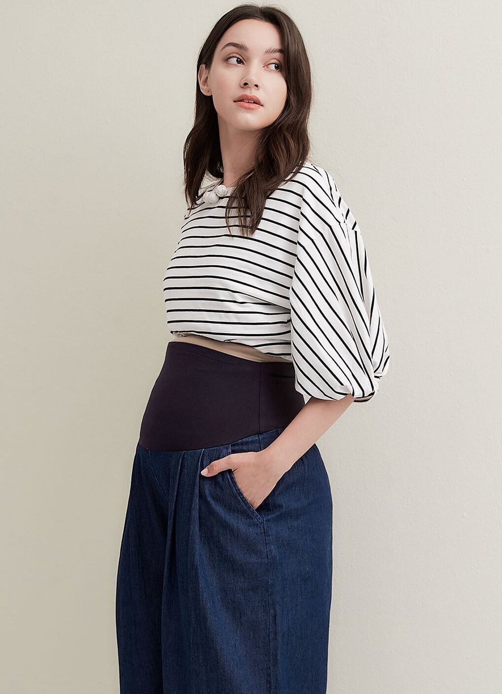 Drapey Wide Maternity Denim Pants, , hi-res image number 2