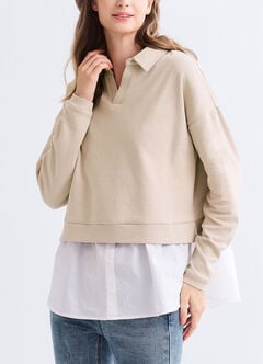 Skipper Collar 2 in 1 Maternity & Nursing Layered Jumper, Cream, hi-res