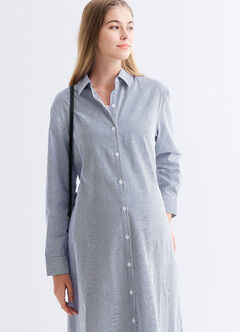 Striped Belted Maternity & Nursing Shirt Dress, Blue, hi-res