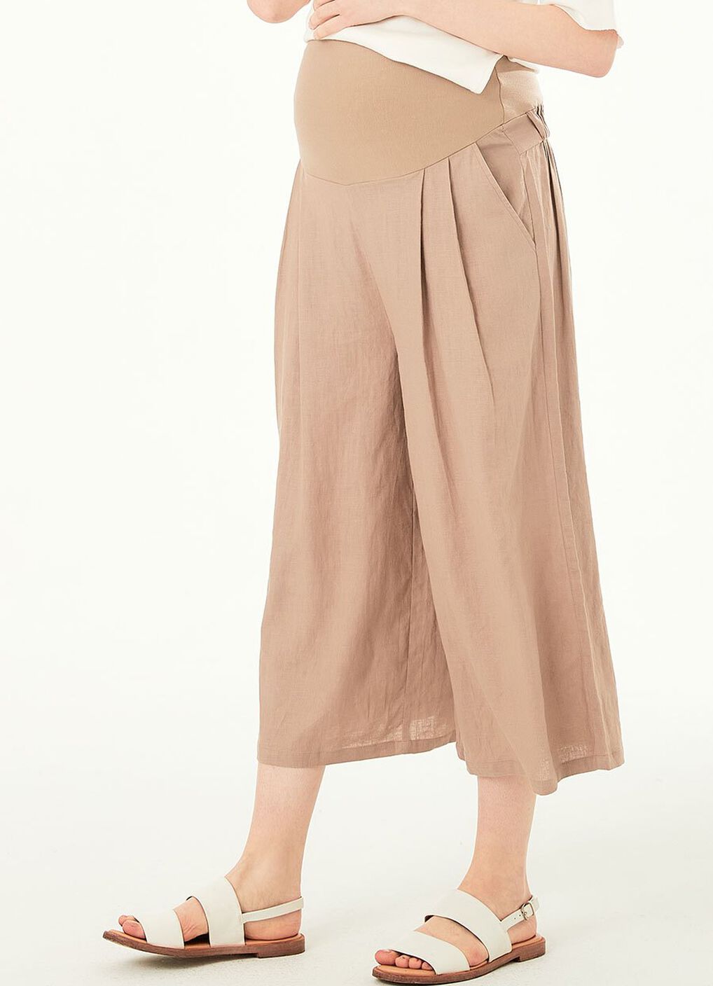 Drapey Maternity Wide Leg Pants, Khaki, hi-res image number 2
