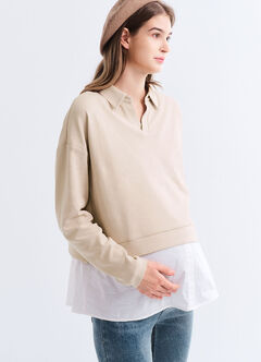 Skipper Collar 2 in 1 Maternity & Nursing Layered Jumper, Cream, hi-res