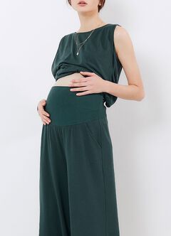Maternity & Nursing Top Plus Wide Leg Pants Co-Ord Set, Deep Green, hi-res