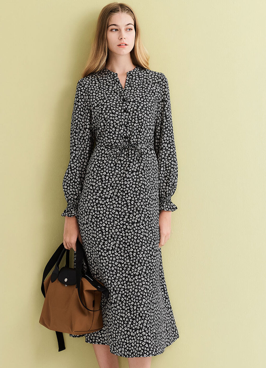 Half Placket Maternity & Nursing Dress, Black, hi-res image number 0