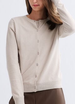 Knitted Crew Neck Maternity & Nursing Cardigan, Cream, hi-res
