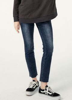 Raw Hem Maternity Slim Straight Jeans, Navy, hi-res