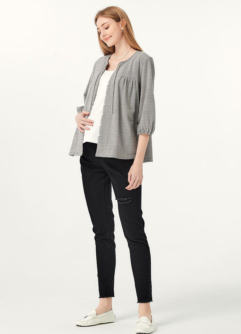 Puff Sleeves Cotton M&N Top, Black, hi-res image number 4