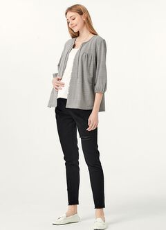 Puff Sleeves Cotton M&N Top, Black, hi-res