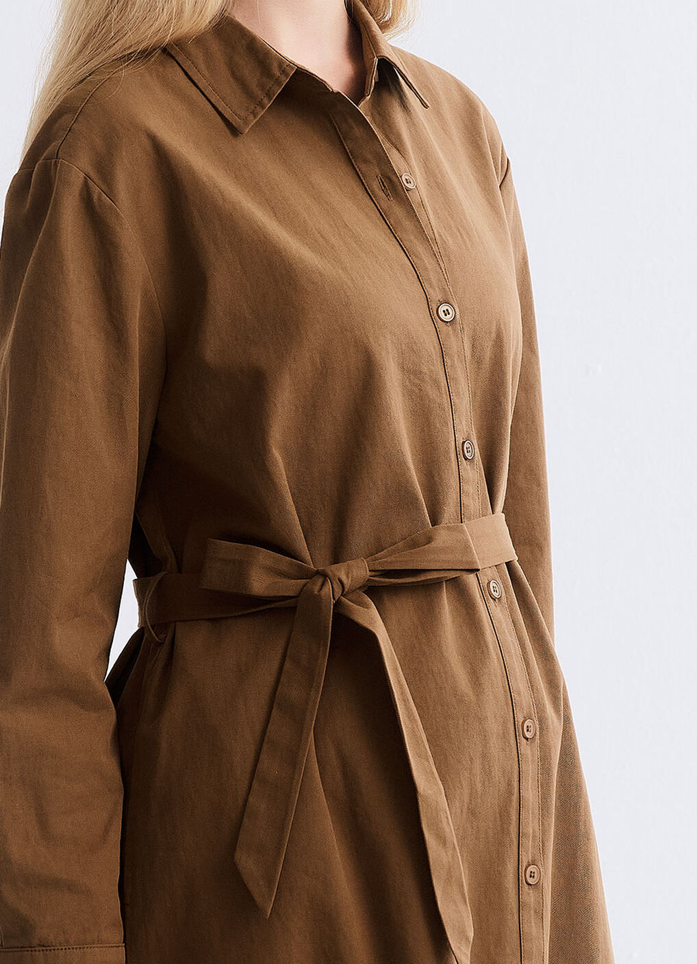 Elegant Belted Maternity & Nursing Shirt Dress, Brown, hi-res image number 2