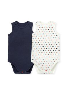Baby Cotton Sleeveless Bodysuit 2 Pack, Navy, hi-res