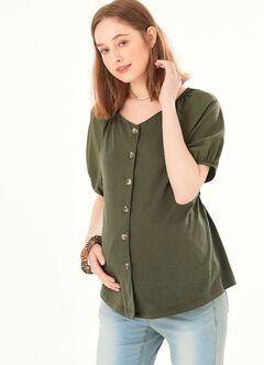 Puff Sleeve Maternity & Nursing Top, Olive, hi-res