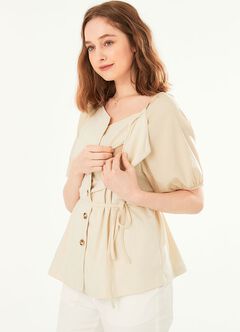 Puff Sleeve Maternity & Nursing Top, Cream, hi-res