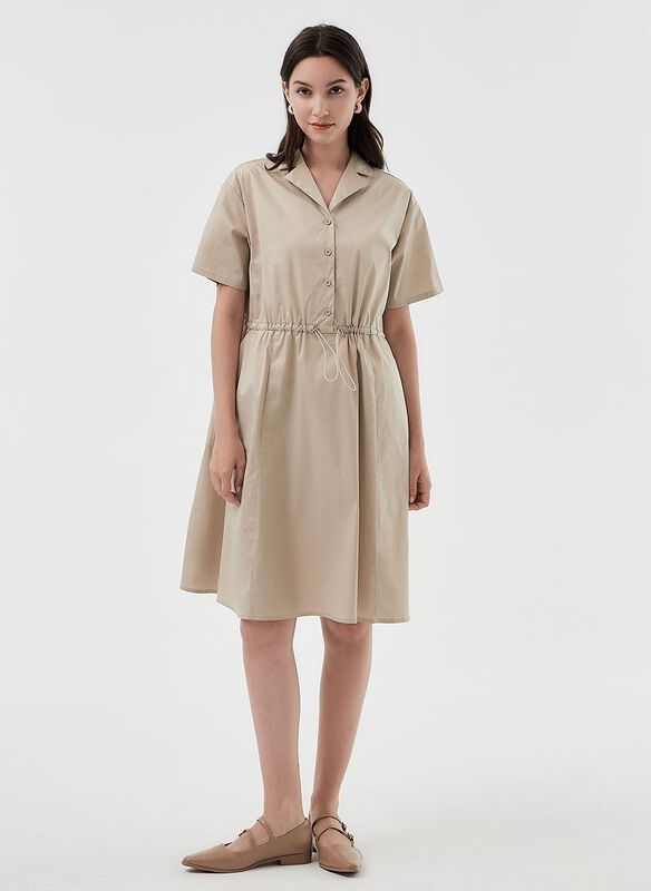 Collared Tie Waist Maternity & Nursing Short Sleeve Dress