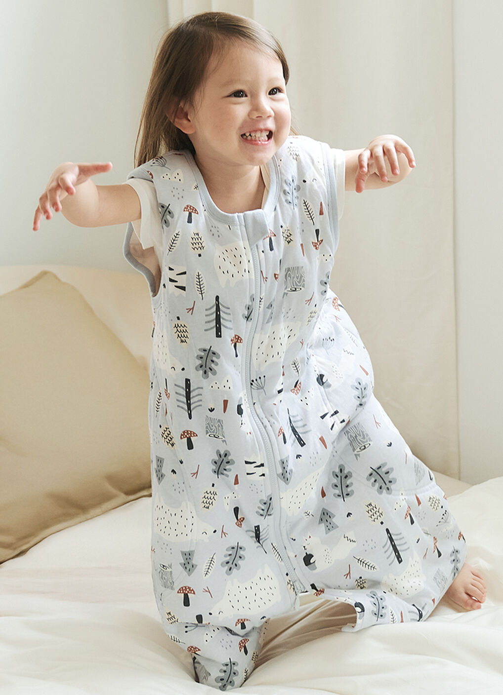 Lightweight Optimum Temp. Sleep Suit-Forest Family, Blue, hi-res image number 1