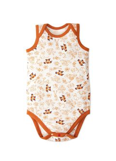Baby Cotton Sleeveless Bodysuit 2 Pack, Orange, hi-res