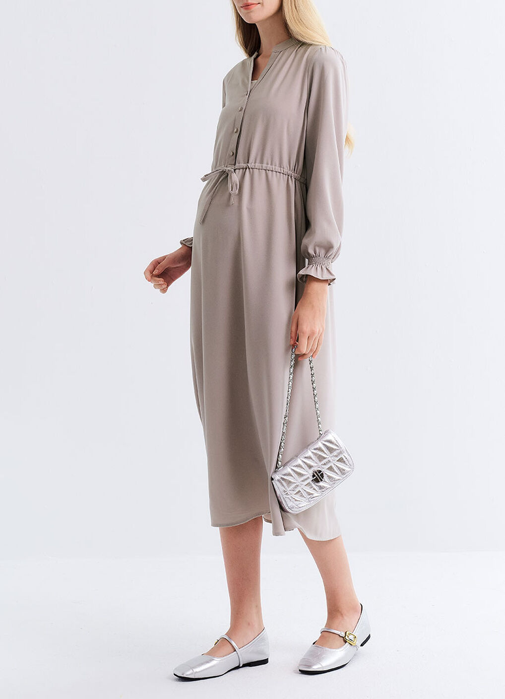 Half Placket Maternity & Nursing Dress, Silver, hi-res image number 4