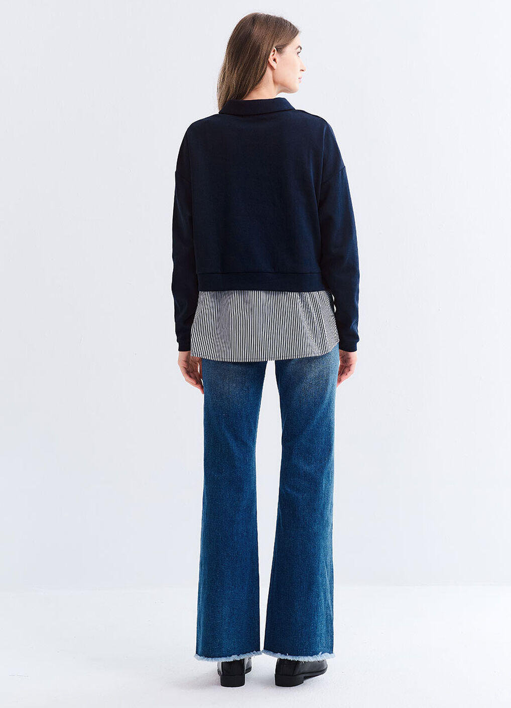 Skipper Collar 2 in 1 Maternity & Nursing Layered Jumper, Navy, hi-res image number 4