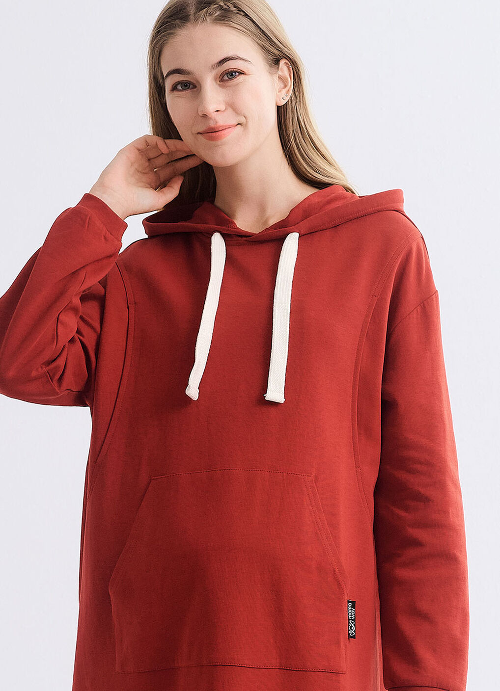 Relaxed Cotton Maternity & Nursing Hoodie Dress, Brick, hi-res image number 0