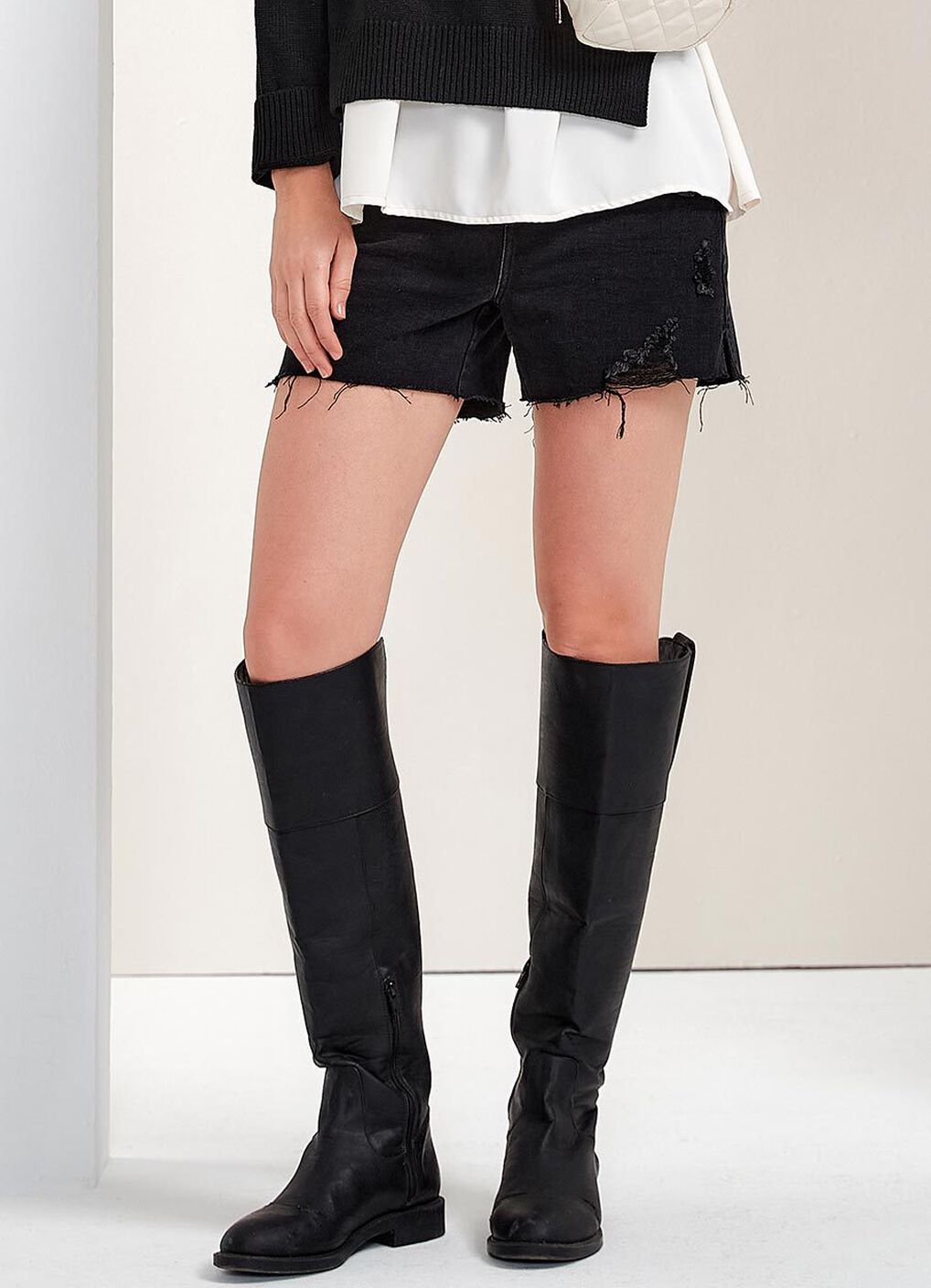 Raw Hem Ripped Maternity Denim Shorts, , hi-res image number 0
