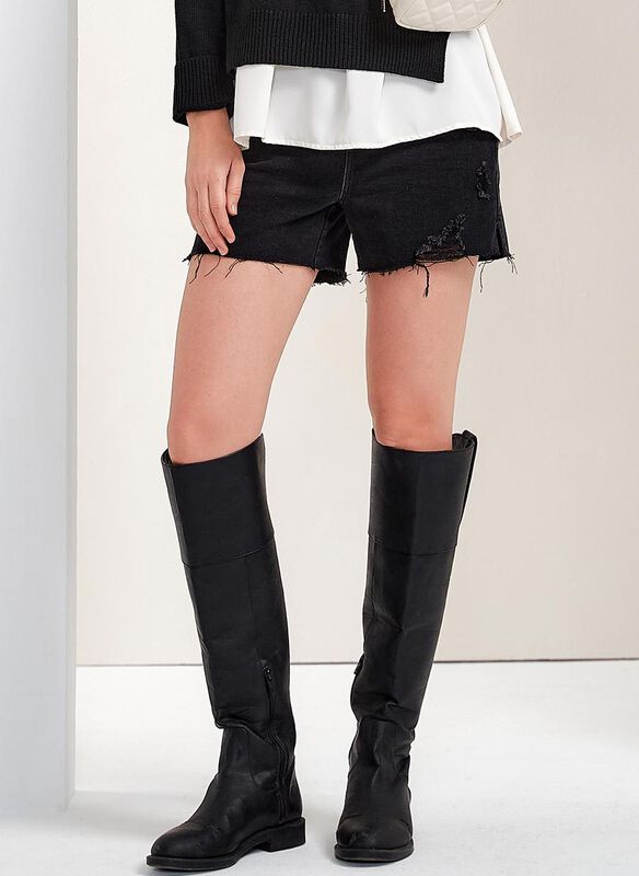 Raw Hem Ripped Maternity Denim Shorts