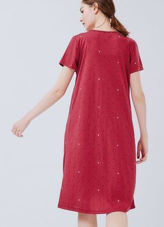 Mickey Dotty Maternity & Nursing Pyjama Dress, Brick, hi-res