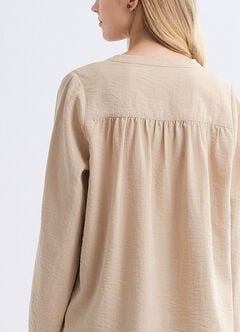 Pleated V-Neck Maternity & Nursing Top, Khaki, hi-res
