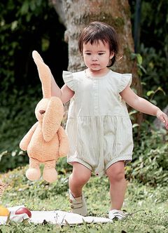 Striped Baby Ruffle Sleeve Romper, Lime, hi-res