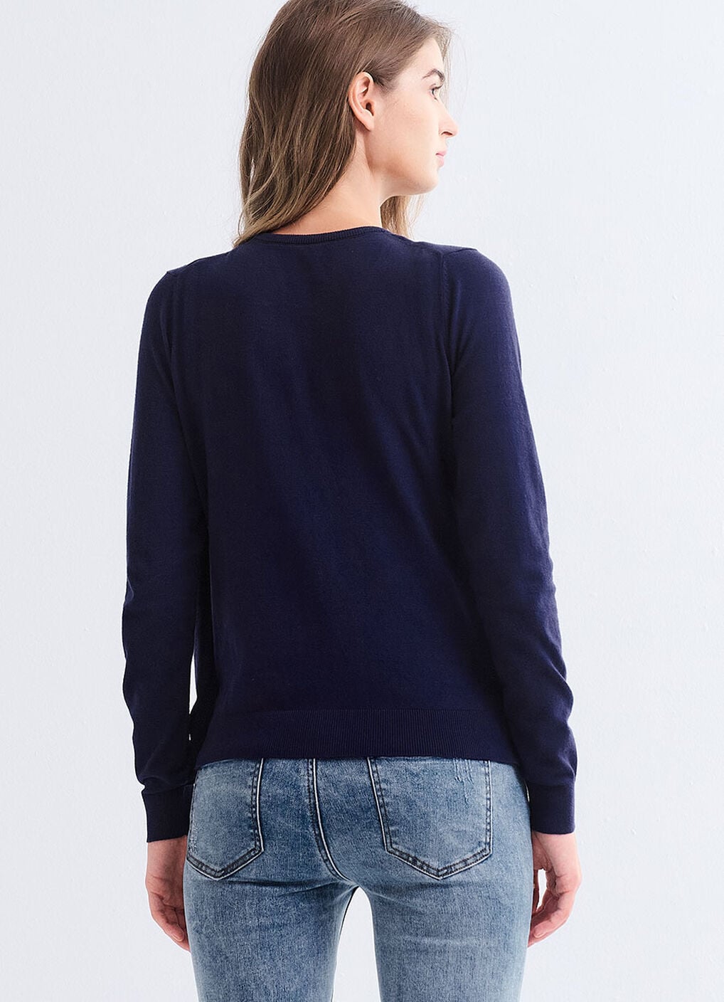 Knitted Crew Neck Maternity & Nursing Cardigan, Navy, hi-res image number 5
