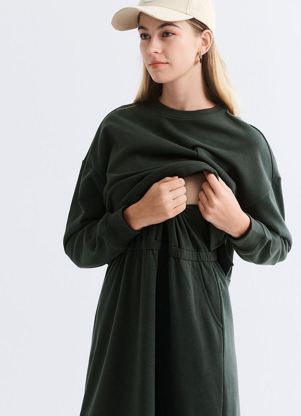 Back Slit Maternity & Nursing Two-Piece Dress, , hi-res image number 1