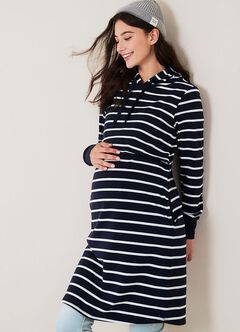 Striped Maternity & Nursing Hoodie Dress, , hi-res
