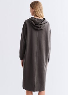 Relaxed Cotton Maternity & Nursing Hoodie Dress, Charcoal, hi-res