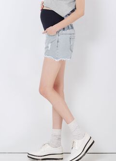 Raw Hem Maternity Denim Shorts, Light Blue, hi-res