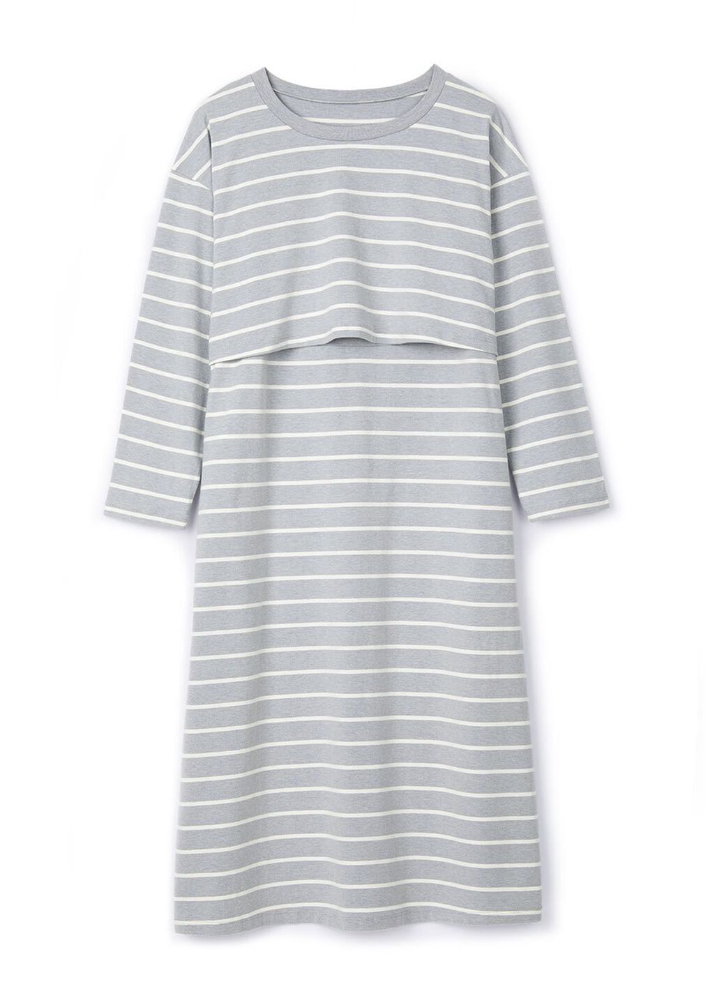 Striped Maternity & Nursing Pyjama Dress, Blue Grey, hi-res image number 5