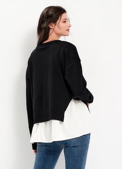Knitted 2 in 1 Maternity & Nursing Layered Jumper, Black, hi-res