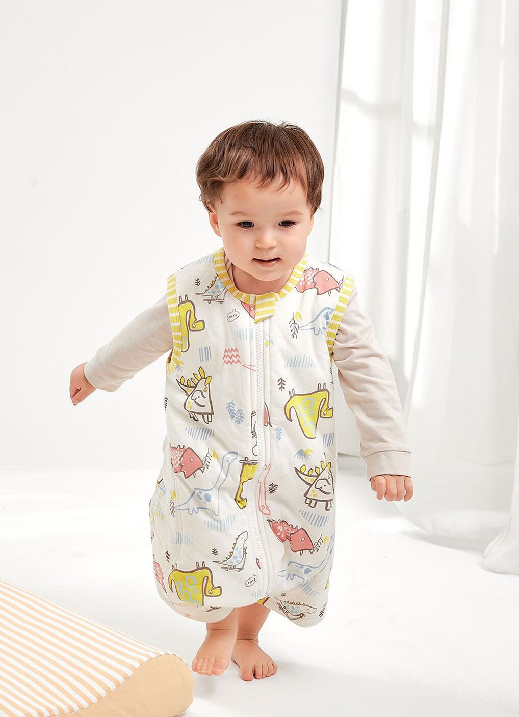 Lightweight Optimum Temp. Sleep Suit- Dinosaur, Mustard, hi-res image number 2