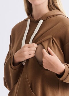 Relaxed Cotton Maternity & Nursing Hoodie Dress, Camel, hi-res