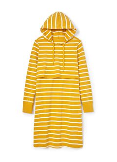 Striped Maternity & Nursing Hoodie Dress, Mustard, hi-res