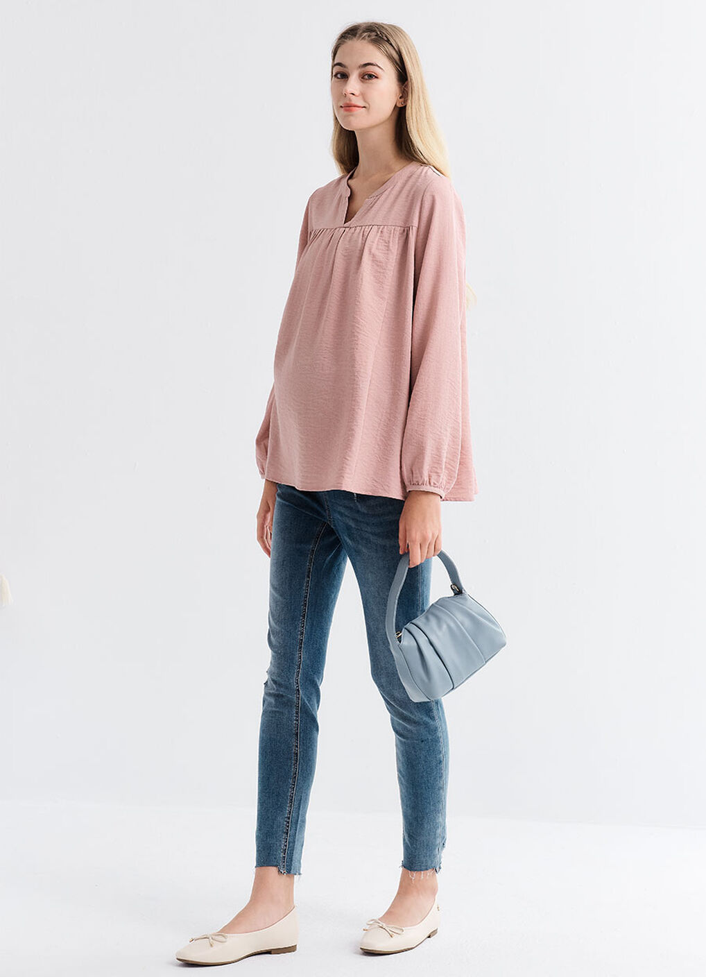 Pleated V-Neck Maternity & Nursing Top, , hi-res image number 2
