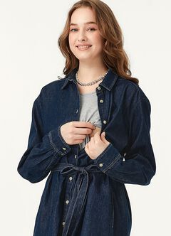 Denim Belted M&N Shirt Dress, , hi-res