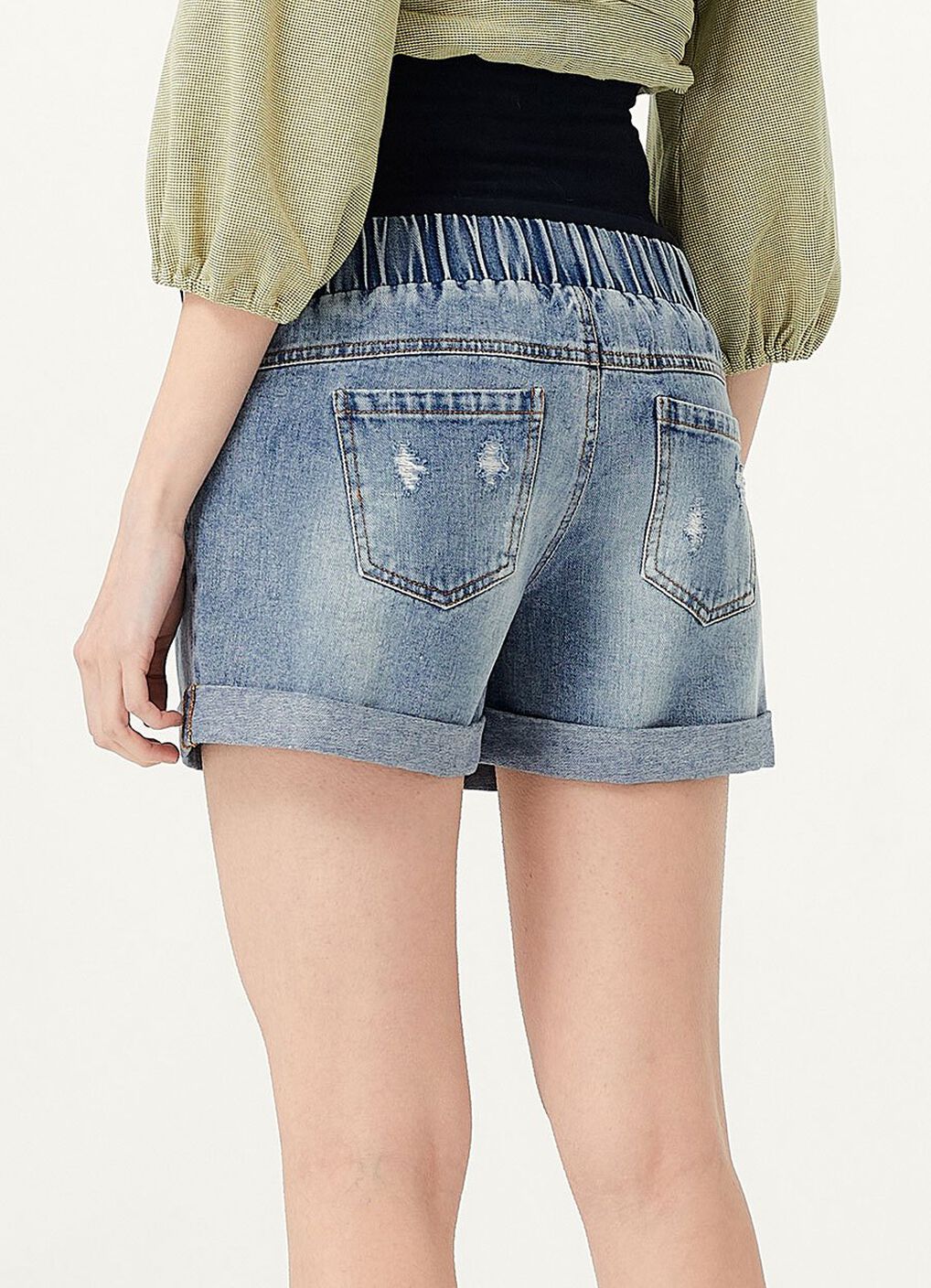 Ripped Cuffed Maternity Denim Shorts, , hi-res image number 3