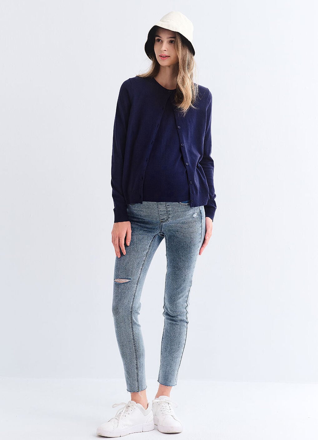 Knitted Crew Neck Maternity & Nursing Cardigan, Navy, hi-res image number 4