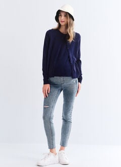 Knitted Crew Neck Maternity & Nursing Cardigan, Navy, hi-res